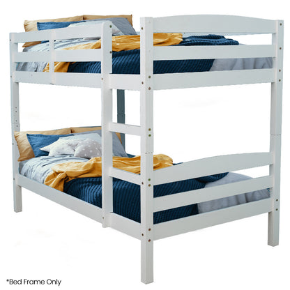 Modular White Single Bunk Bed Frame with Ladder, Converts to 2 Beds, Pine Wood