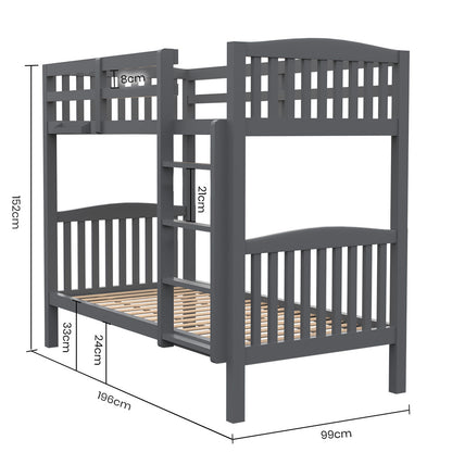 Modular Single Bunk Bed Frame with Convertible Design and Secure Ladder, Grey