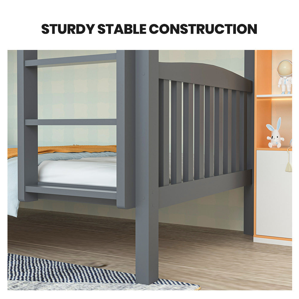 Modular Single Bunk Bed Frame with Convertible Design and Secure Ladder, Grey