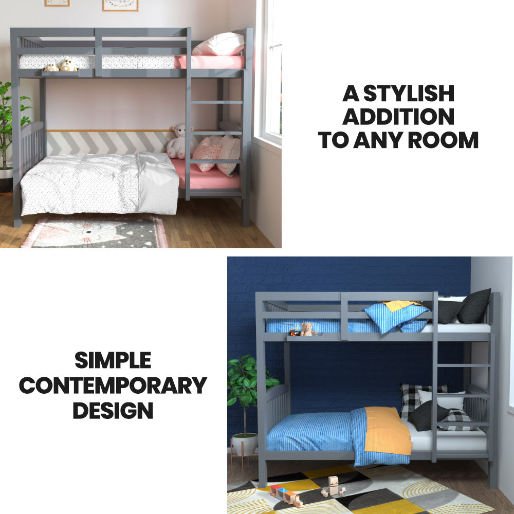 Modular Single Bunk Bed Frame with Convertible Design and Secure Ladder, Grey