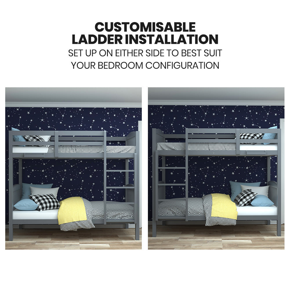 Modular Single Bunk Bed Frame with Convertible Design and Secure Ladder, Grey
