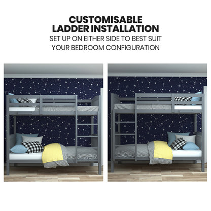 Modular Single Bunk Bed Frame with Convertible Design and Secure Ladder, Grey