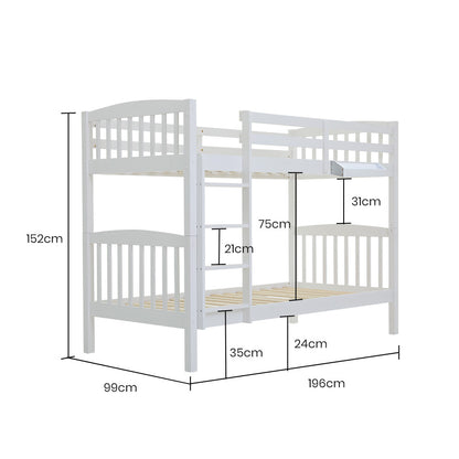 Modular Kids Bunk Bed Frame with Convertible Design, White, Solid Pine Construction