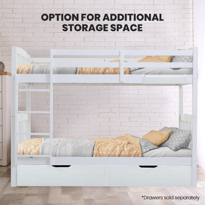 Modular Kids Bunk Bed Frame with Convertible Design, White, Solid Pine Construction