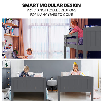 Convertible Pine Bunk Bed Frame - Modular Design, Splits into Two Single Beds