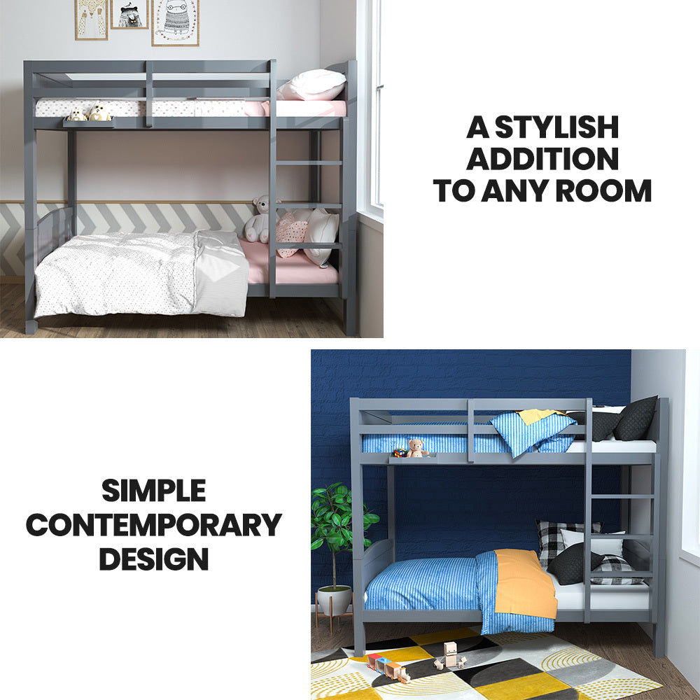 Convertible Pine Bunk Bed Frame - Modular Design, Splits into Two Single Beds