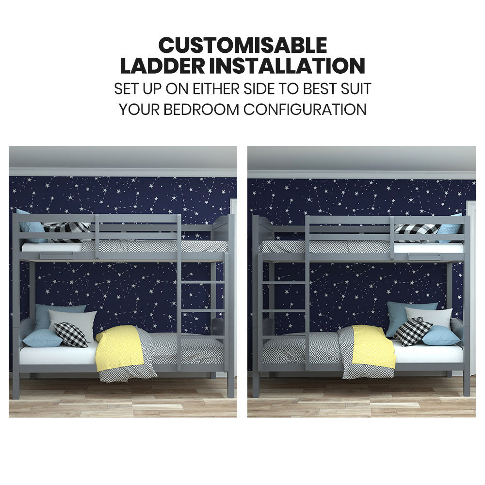 Convertible Pine Bunk Bed Frame - Modular Design, Splits into Two Single Beds
