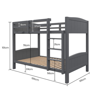 Convertible Pine Bunk Bed Frame - Modular Design, Splits into Two Single Beds