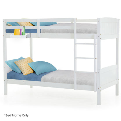 Single Bunk Bed Frame - Convertible Design with Toy Shelf, Solid Timber, White