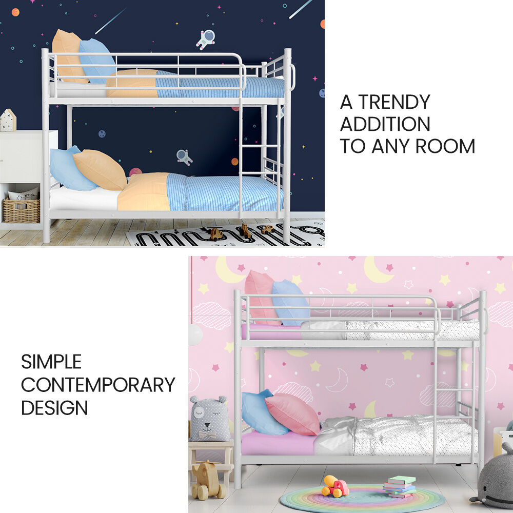 2in1 Single Metal Bunk Bed Frame, with Modular Design, Matte White
