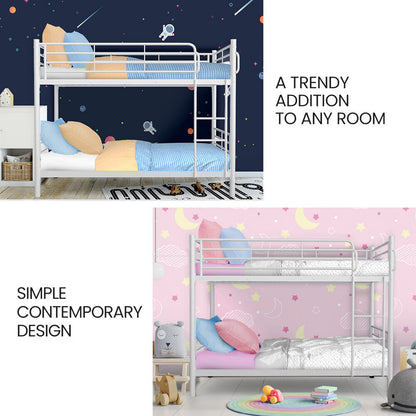 2in1 Single Metal Bunk Bed Frame, with Modular Design, Matte White