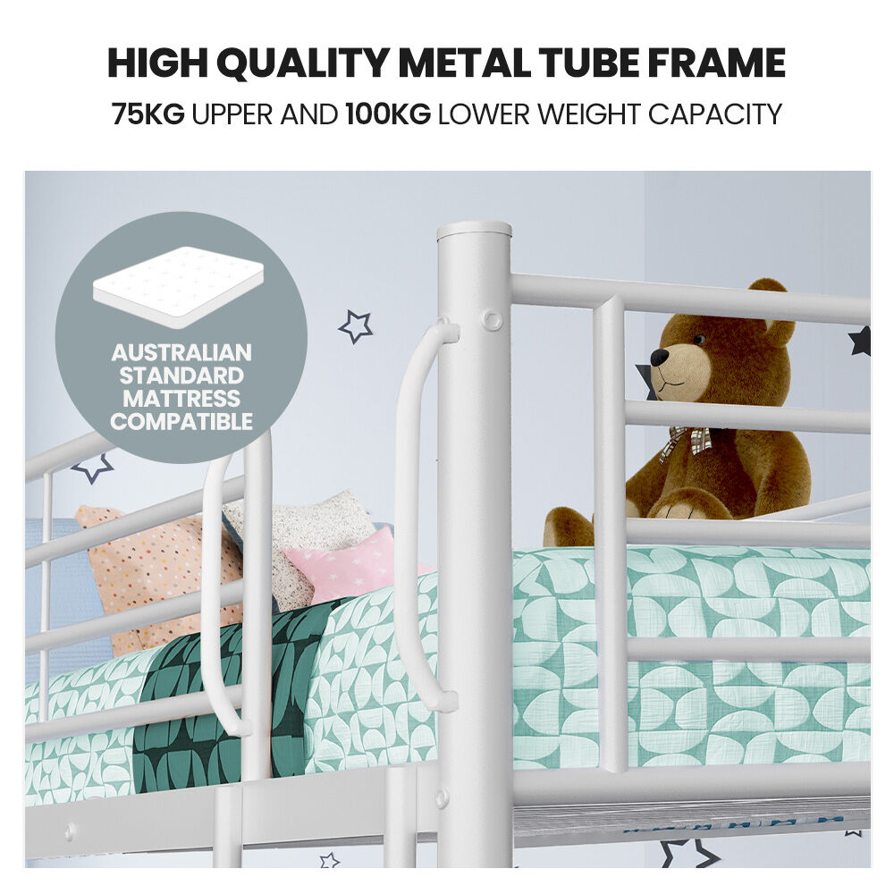 2in1 Single Metal Bunk Bed Frame, with Modular Design, Matte White