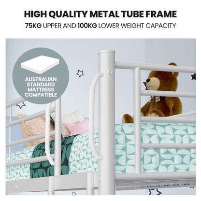 2in1 Single Metal Bunk Bed Frame, with Modular Design, Matte White