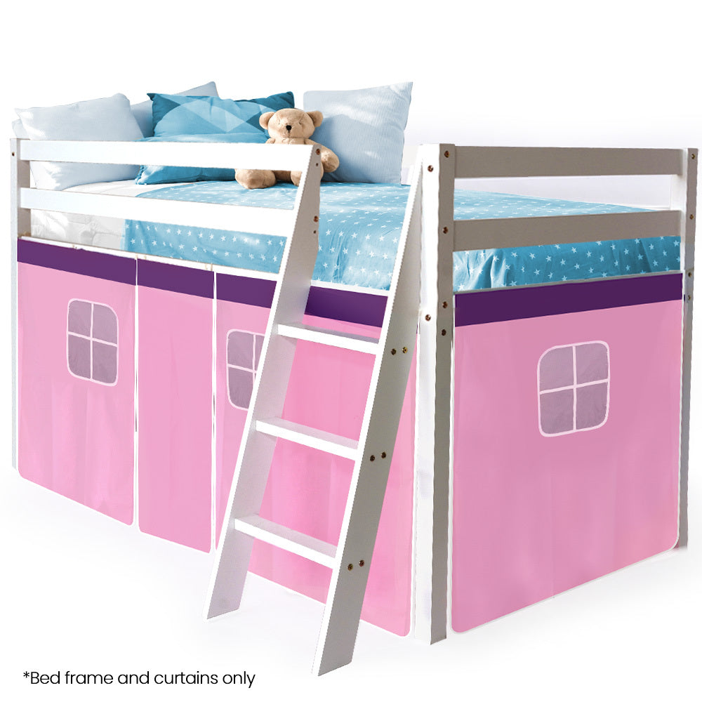 Children's Single Loft Bed Frame with Hideout and Customizable Curtains