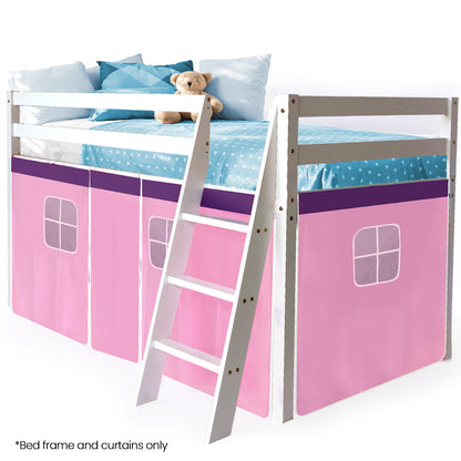 Children's Single Loft Bed Frame with Hideout and Customizable Curtains