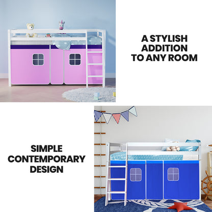 Children's Single Loft Bed Frame with Hideout and Customizable Curtains