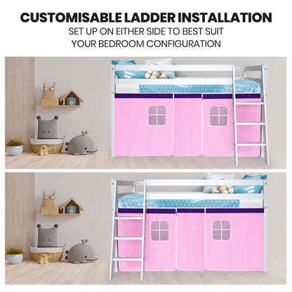 Children's Single Loft Bed Frame with Hideout and Customizable Curtains