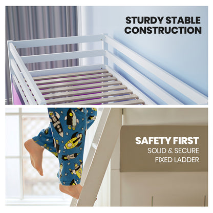 Children's Single Loft Bed Frame with Hideout and Customizable Curtains
