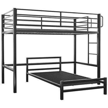 Single Loft Bed And Single Underbed, Multifunctional, Space Saving with Fixed Ladder, Matte Dark Grey
