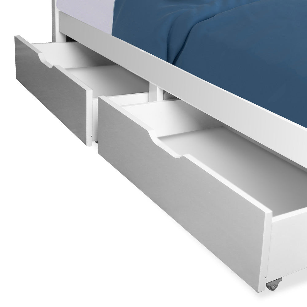 Under Bed Storage Drawers, Solid Pine, White, Set of 2, with Smooth Wheels