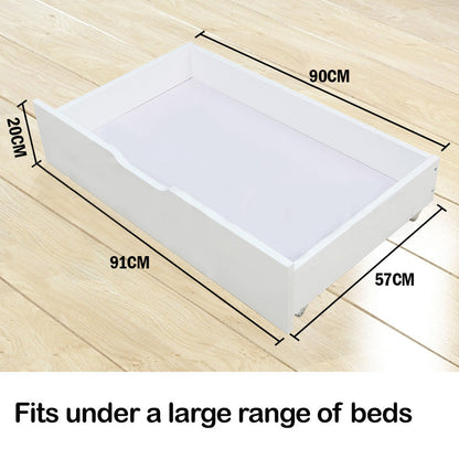 Under Bed Storage Drawers, Solid Pine, White, Set of 2, with Smooth Wheels