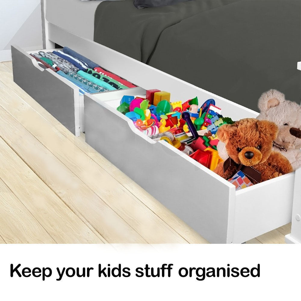 Under Bed Storage Drawers, Solid Pine, White, Set of 2, with Smooth Wheels