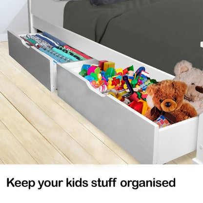 Under Bed Storage Drawers, Solid Pine, White, Set of 2, with Smooth Wheels