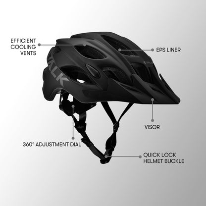 Adjustable Mountain Bike Helmet with 22 Vents and Visor, 56-58 cm, Medium