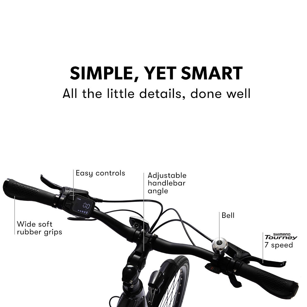 Electric Commuter Bike with Mid-Drive, Step-Thru Frame, Dark Grey, 85km Range