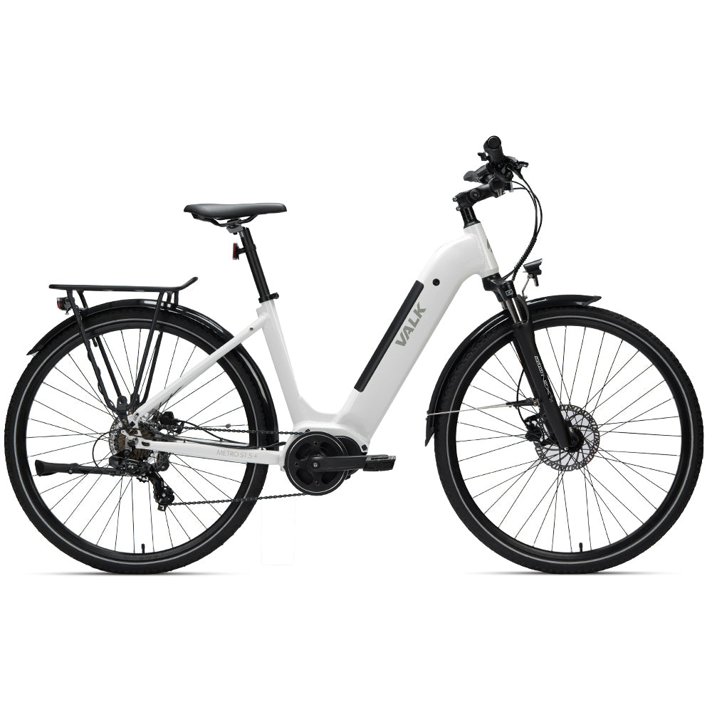Electric Commuter Bike with Mid-Drive Motor, Step-Through Frame, White, 85km Range