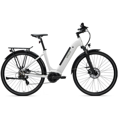 Electric Commuter Bike with Mid-Drive Motor, Step-Through Frame, White, 85km Range