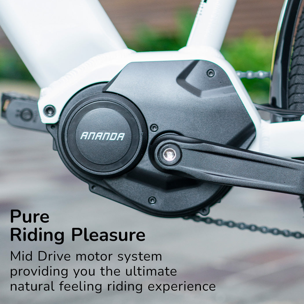Electric Commuter Bike with Mid-Drive Motor, Step-Through Frame, White, 85km Range