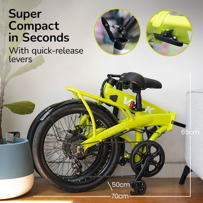 Electric Folding Bike with 7-Speed Shimano, 0.51m Tyres, Lime Green, 250W Motor