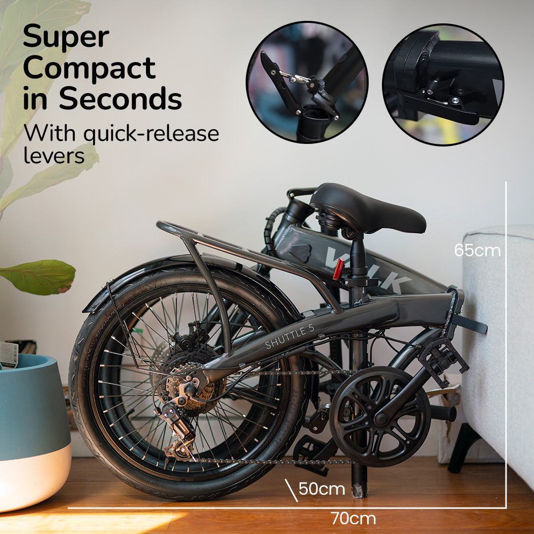 2023 Electric Folding Bike, 20m Tyres, 7-Speed, Compact Design, Dark Grey