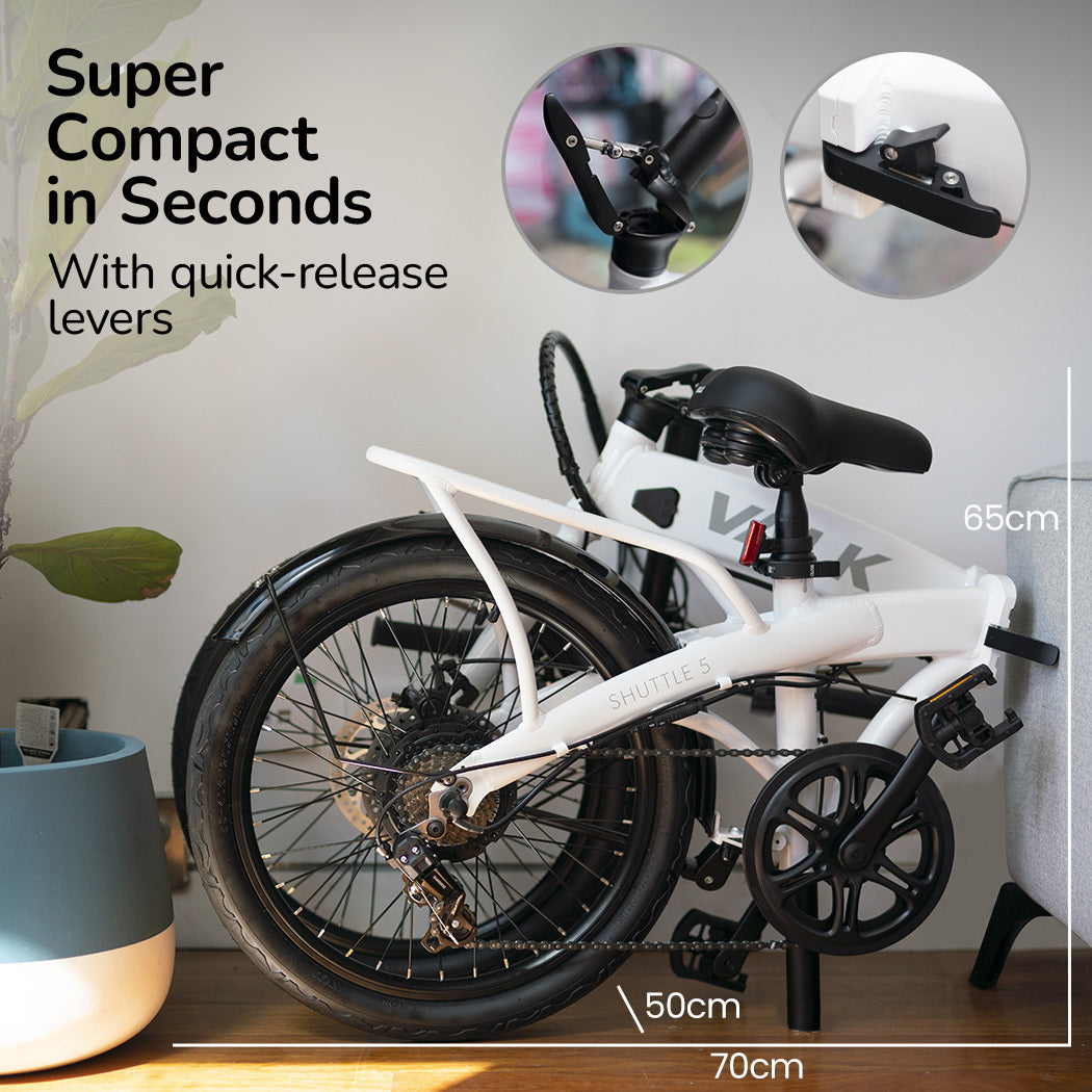 2023 Electric Folding Bike, 0.5m Tyres, Shimano 7-Speed, 250W Motor, White
