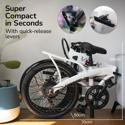 2023 Electric Folding Bike, 0.5m Tyres, Shimano 7-Speed, 250W Motor, White