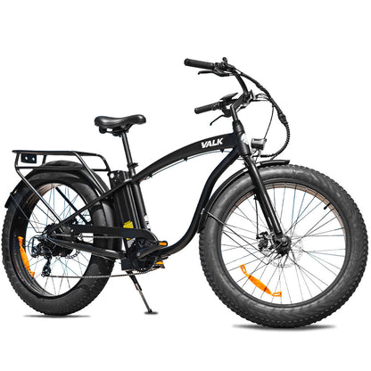 Electric Fat Tire Cruiser Bike, 350W Motor, 26" Wheels, 45km Range, Matte Black