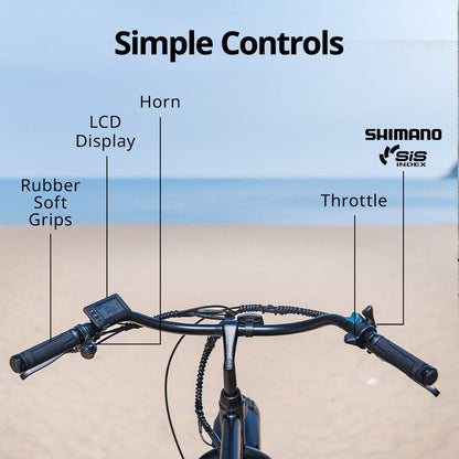Electric Fat Tire Cruiser Bike, 350W Motor, 26" Wheels, 45km Range, Matte Black