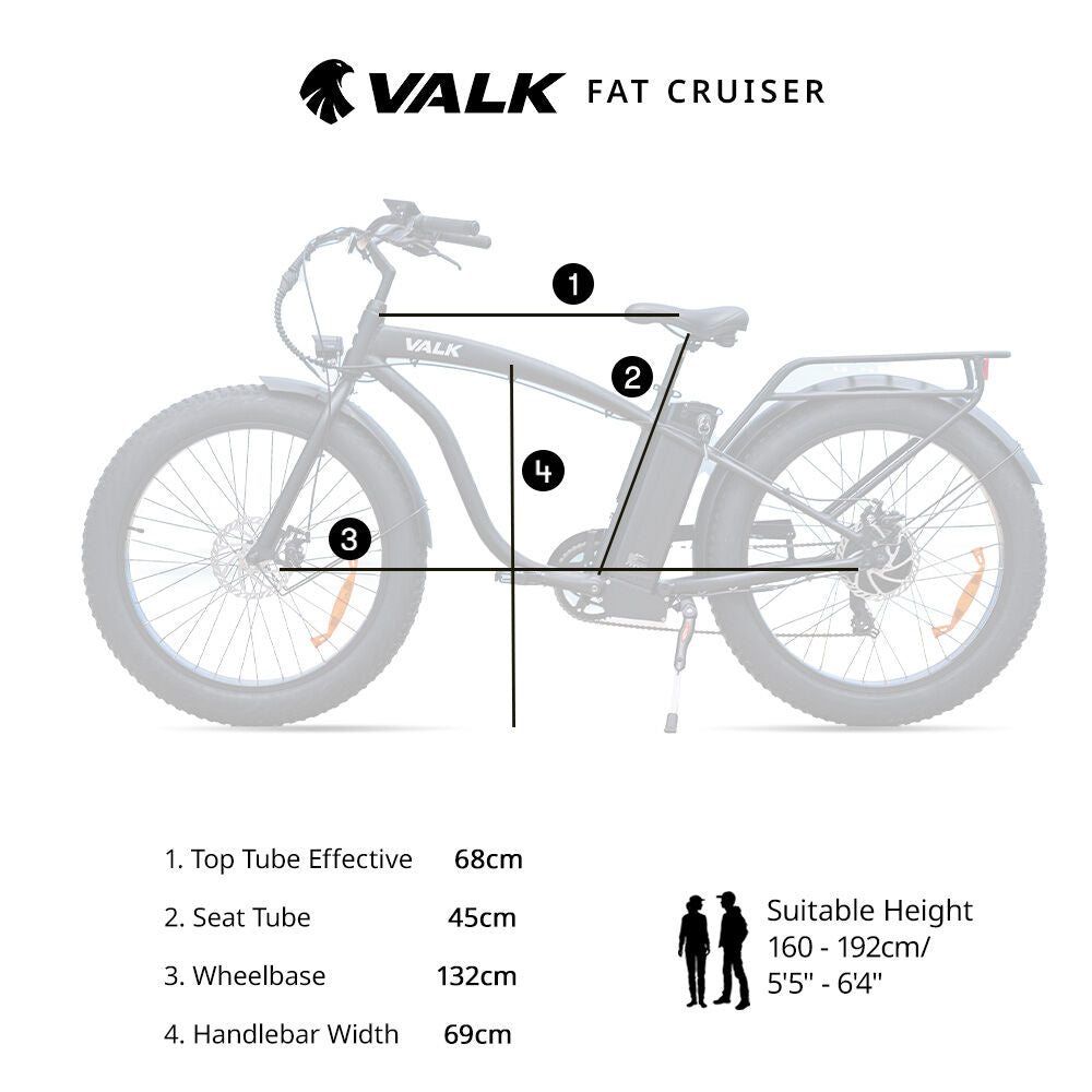 Electric Fat Tire Cruiser Bike, 350W Motor, 26" Wheels, 45km Range, Matte Black