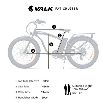Electric Fat Tire Cruiser Bike, 350W Motor, 26" Wheels, 45km Range, Matte Black