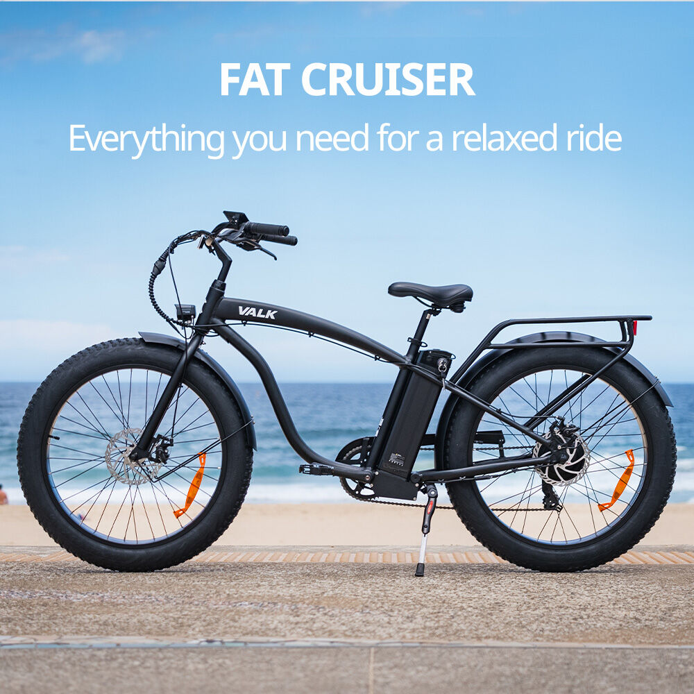 Electric Fat Tire Cruiser Bike, 350W Motor, 26" Wheels, 45km Range, Matte Black