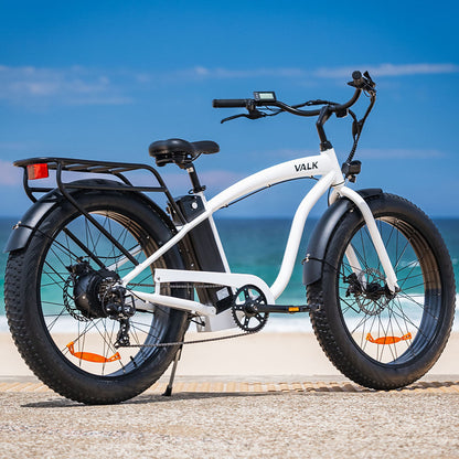 Electric Fat Tyre Cruiser Bike with Throttle, 350W Motor, White, 0.66m Wheels