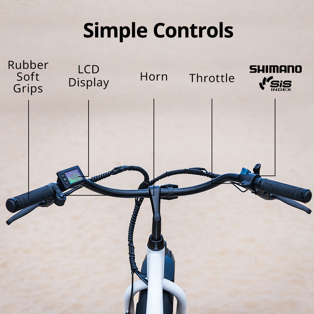 Electric Fat Tyre Cruiser Bike with Throttle, 350W Motor, White, 0.66m Wheels