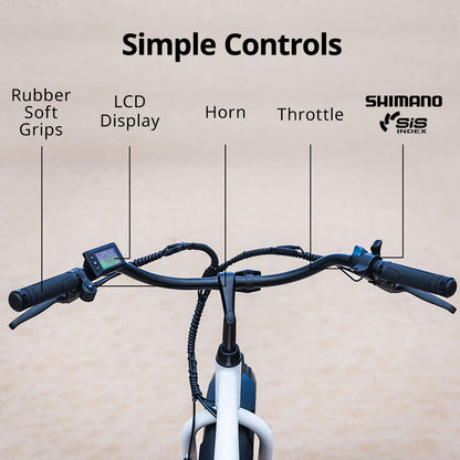 Electric Fat Tyre Cruiser Bike with Throttle, 350W Motor, White, 0.66m Wheels