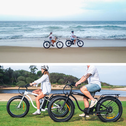 Electric Fat Tyre Cruiser Bike with Throttle, 350W Motor, White, 0.66m Wheels