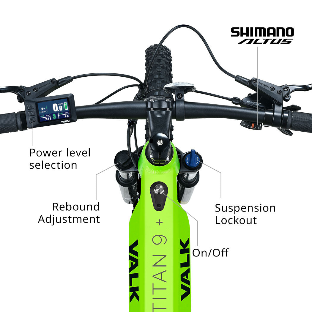 Electric Mountain Bike, Dual Suspension, 70km Range, Medium Frame, Black/Lime