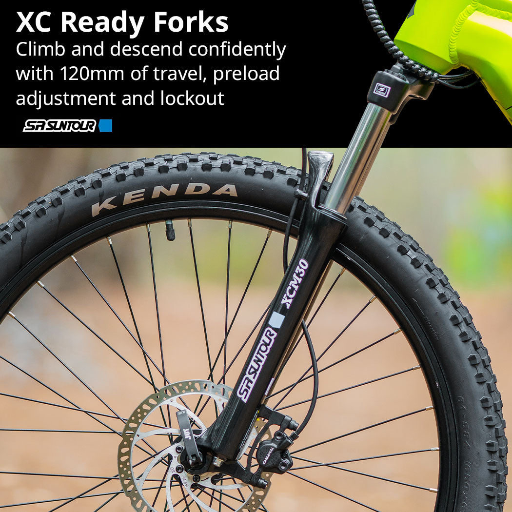 Electric Mountain Bike, Dual Suspension, 70km Range, Medium Frame, Black/Lime