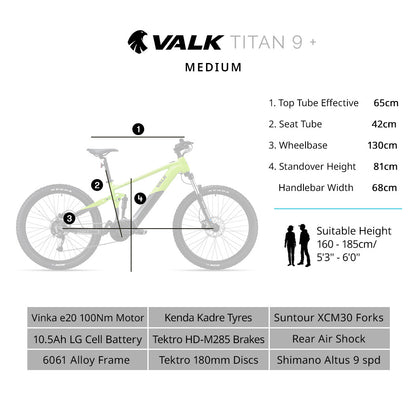 Electric Mountain Bike, Dual Suspension, 70km Range, Medium Frame, Black/Lime