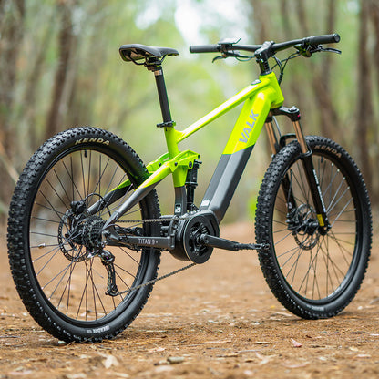 Electric Mountain Bike, Dual Suspension, 70km Range, Medium Frame, Black/Lime