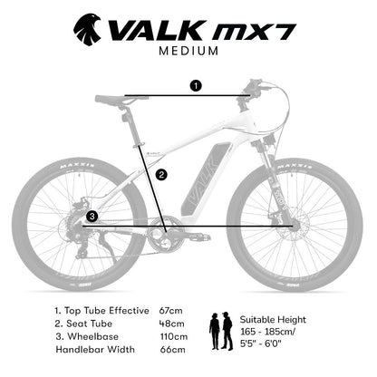 MX7 Electric Mountain Bike, Medium Frame, 250W Motor, 40km Range, White
